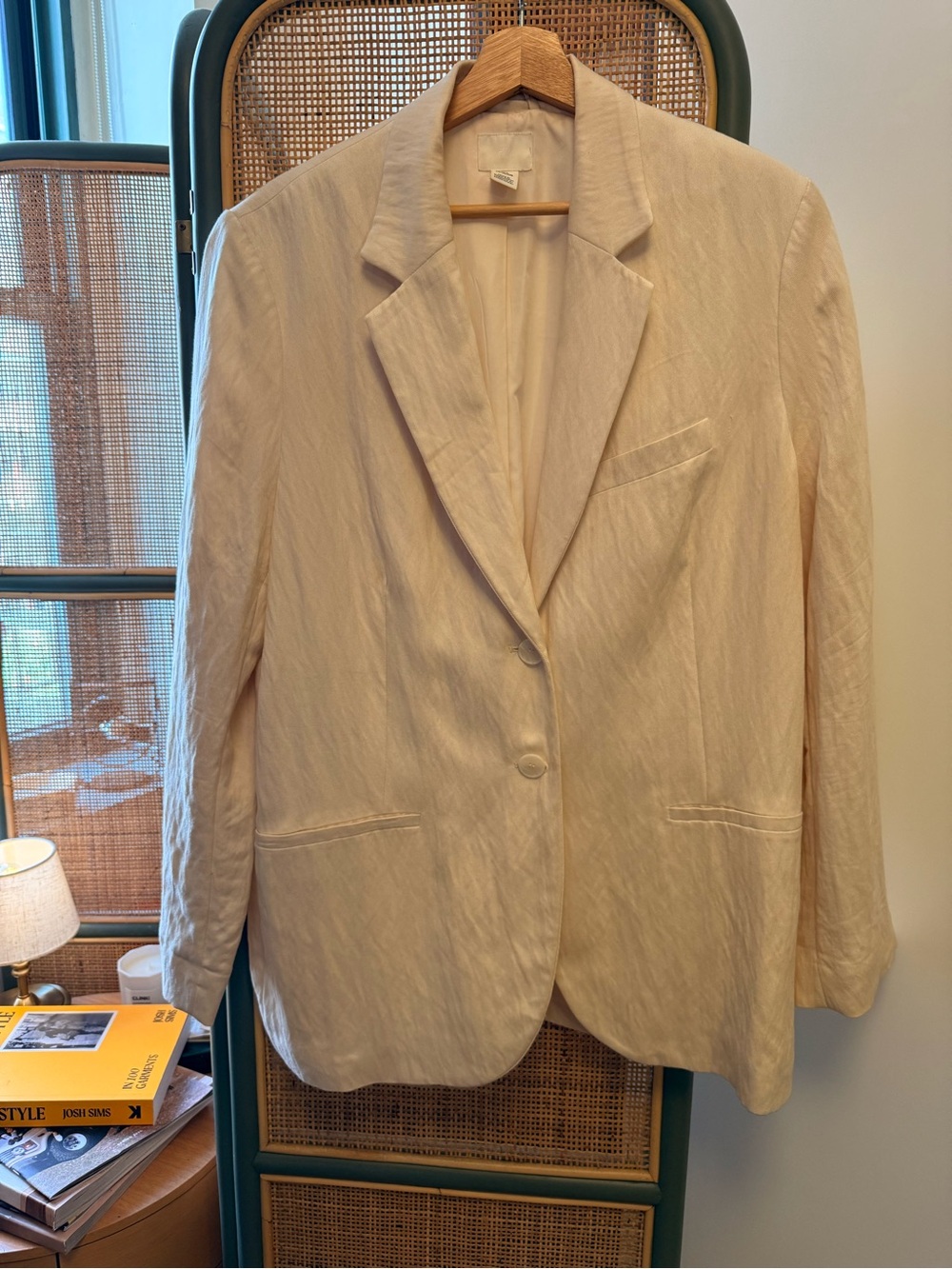 H&M Off White Heavyweight Viscose Blazer Jacket Fully Lined Size Large